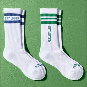 Prince Pickleball Crew Socks 2 Pack White Blue Green Men Shoe Size 6-12